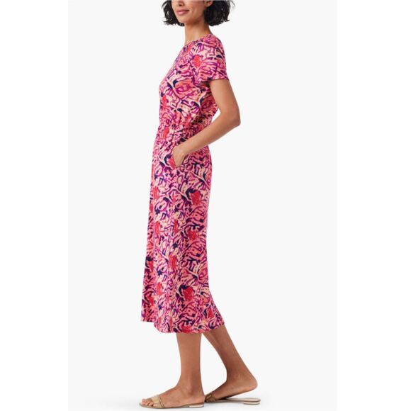 Nic+Zoe Blurred Midi Dress Women's Size Large Pink Multi Side Slit - Picture 3 of 11